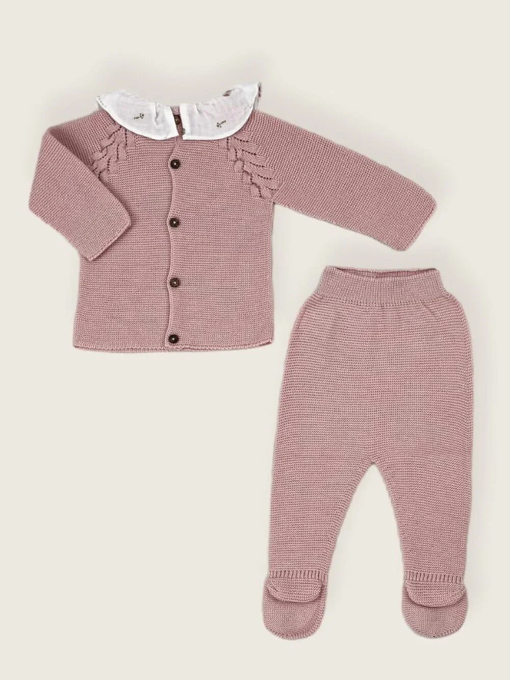 Boutique Clearance Dusty Pink Knitted Set with Ruffle Collar (NB–6M) 50% off